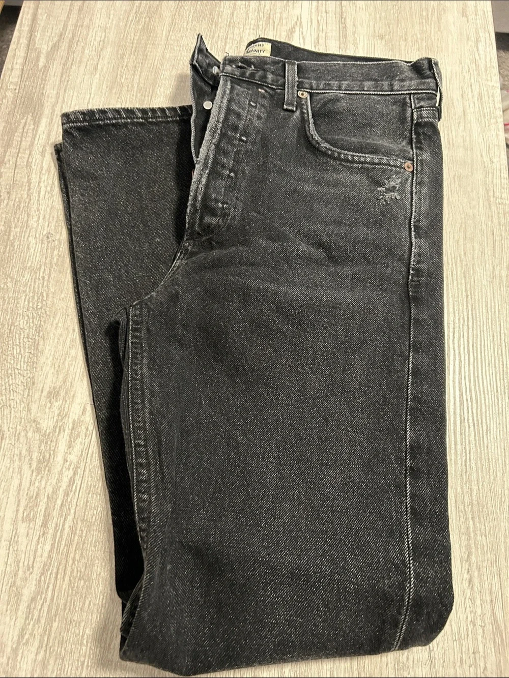 Citizens of Humanity Charlotte High Rise Straight Sz 28 Black Distressed Denim - Picture 8 of 13